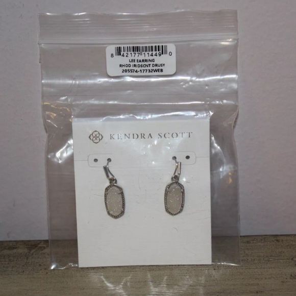 KENDRA SCOTT Lee Silver Drop Earrings Iridescent Drusy Jewelry Brand New - Picture 3 of 6